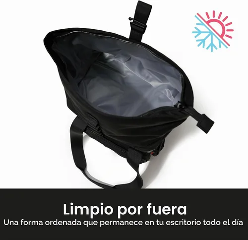 Vista 5 de Lonchera aislada de doble compartimento, con 2 compartimentos a prueba de fugas y tapa enrollable, lonchera de 13L para el trabajo (Negro)