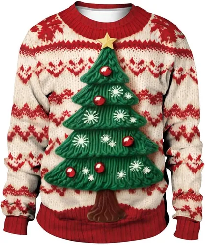 Vista 65 de Sudaderas de Navidad unisex con estampado 3D y cuello redondo, manga larga, suelta, suéter de Navidad