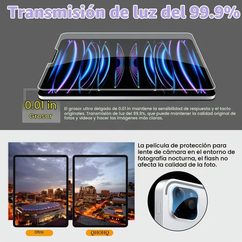 Vista 2 de QHOHQ Paquete de 2+2 protectores de pantalla de vidrio templado para iPad Pro 11 2022/2021/2020 (4ª/3ª/2ª generación) con protector de lente