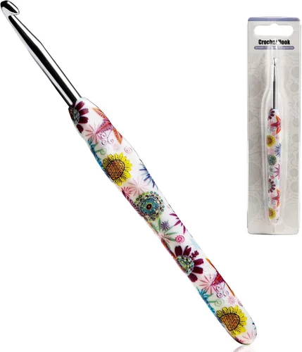 Vista 20 de Gancho de Crochet de 2.25mm, Mango Ergonómico para Manos con Artritis, Agujas de Tejer Extra Largas de Goma Suave para Principiantes y Tejido