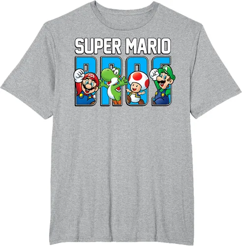 Vista 41 de Super Mario Bros Characters Letter Fill Graphic T-Shirt Camiseta, Negro