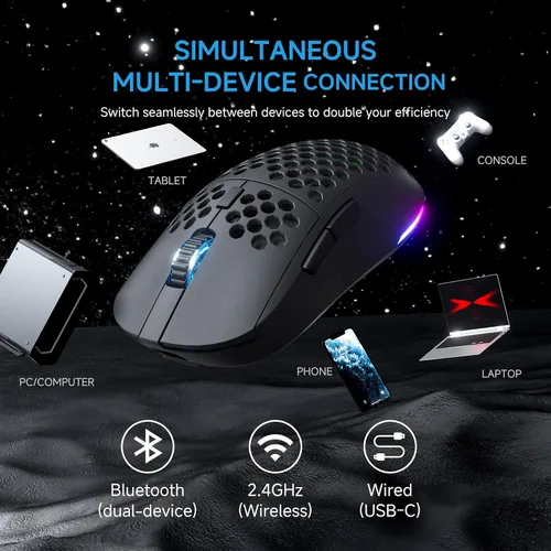 Vista 7 de TMKB Teclado mecánico con cable para juegos y mouse inalámbrico: T81E 75% Junta Teclado intercambiable en caliente con perilla + mouse Falcon M1