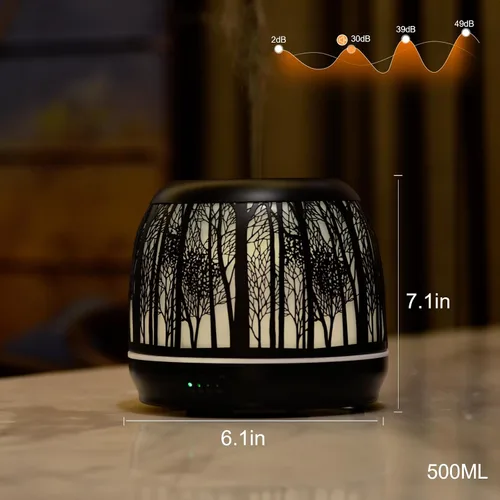 Vista 3 de Difusor grande de aromaterapia de aceite esencial para el hogar dormitorio hueco de metal decorativo habitación ultrasónica aroma aroma niebla Negro
