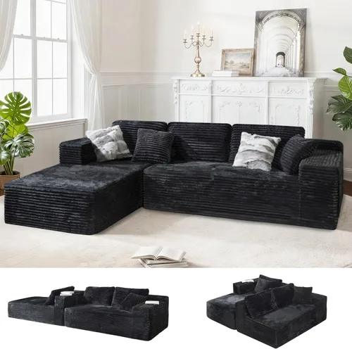 Vista 8 de Bashaw Sofá modular Cloud de 108 pulgadas sin hueso con diván, sofá modular en forma de L, asiento profundo, sofá comprimido de espuma viscoelástica