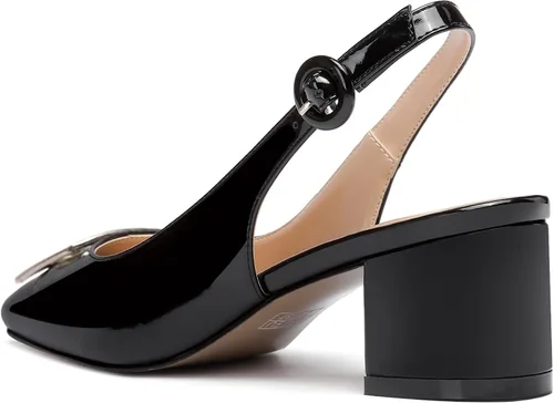 Vista 7 de WAYDERNS Zapatos de tacón bajo grueso con hebilla rectangular de metal dorado para mujer, correa de tobillo y punta cuadrada, 2 pulgadas