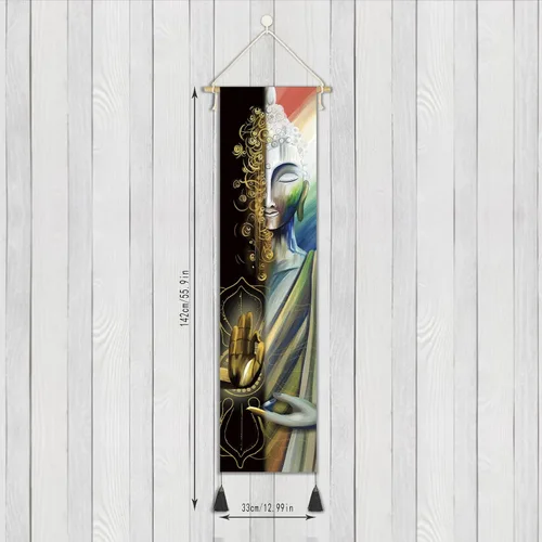 Vista 3 de Póster colgante en lienzo para pared, lienzo de arte de Buda, decoración zen, cita de felicidad, tapiz de meditación motivacional para decoración