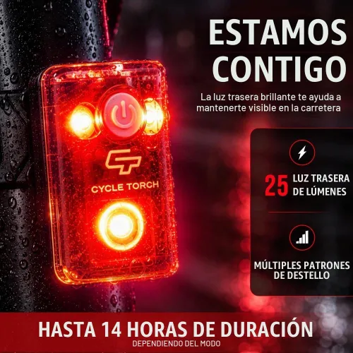 Vista 5 de Luces de bicicleta para montar por la noche, USB recargable Shark 550 Ultra Bright LED Luces de bicicleta delantera y trasera luz trasera