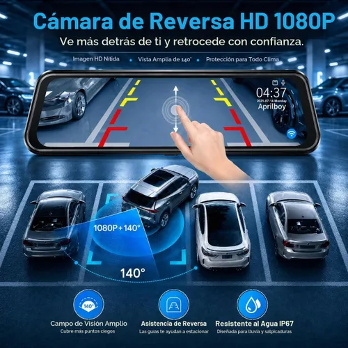 Vista 7 de Cámara de tablero dual con espejo 4K para coches, cámara de salpicadero