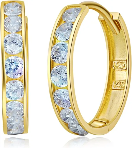 Vista 2 de Pendientes de aro de oro amarillo real de 14 quilates, 0.118in de grosor, 3 tamaños diferentes disponibles
