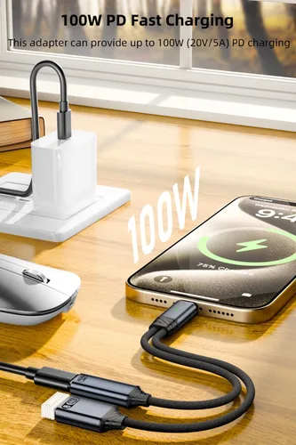 Vista 4 de Jadebones Cable USB C a USB OTG y adaptador de carga, divisor USB-C 2 en 1 con carga rápida de 100 W para iPhone serie 16/15, iPad, MacBook, Galaxy