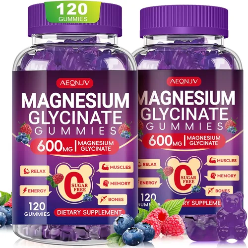 Vista 23 de Gomitas de glicinato de magnesio de 600 mg de alta absorción, glicinato de magnesio para mujeres y hombres con vitamina D, B6 y CoQ10 para adultos
