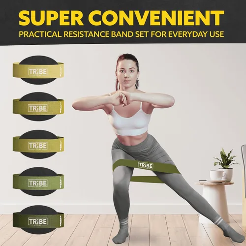 Vista 7 de Tribe Lifting - Bandas de resistencia de tela para glúteos y piernas Juego de 5 bandas de tela para entrenamiento Bandas gruesas de glúteos