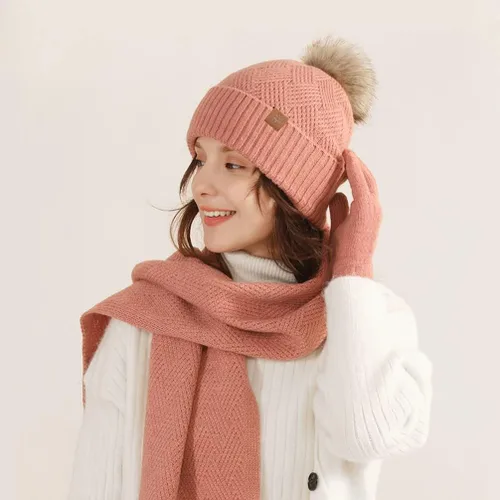 Vista 6 de Bufanda de punto de lana, gorro de esquí, guantes táctiles para invierno, para mujer y hombre