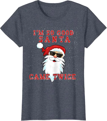 Vista 9 de Camiseta de Navidad para mujer con texto en inglés «I'm So Good Santa Came Twice» Negro