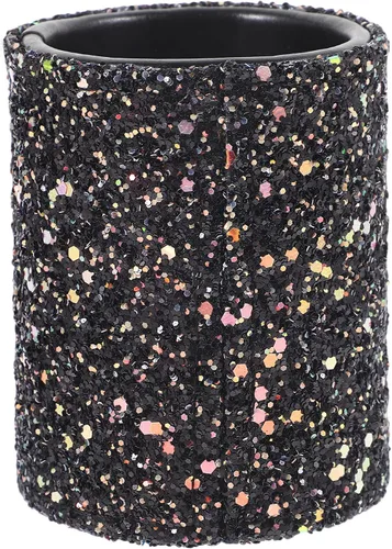 Vista 2 de Soporte para brochas de maquillaje, organizador de maquillaje, taza de encimera, cilindro moteado negro para pinceles y herramientas, ayuda a