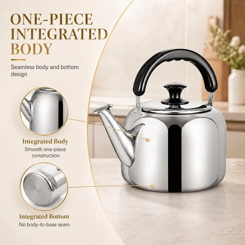Vista 4 de Hervidor de té silbante, acero inoxidable 316 de grado alimenticio, agua caliente rápida de hervir, hervidor de cocina con mango ergonómico
