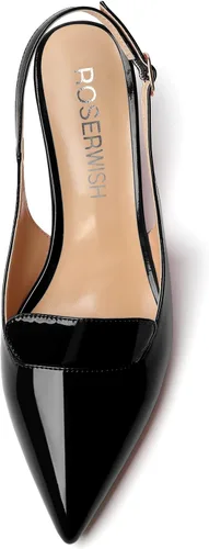Vista 3 de ROSERWISH Zapatos de tacón bajo con tacón bajo para mujer, con hebilla de patente, para fiesta, oficina, 2 pulgadas