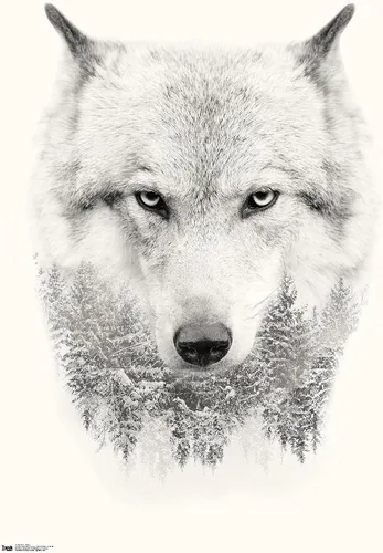 Vista 8 de Trends International Póster de pared de lobo - árboles, 14.725 x 22.375 pulgadas, versión enmarcada de madera de granero