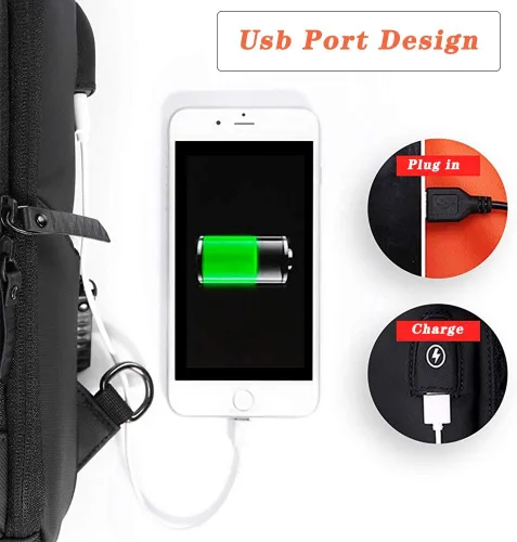 Vista 4 de YUKABAN Bolso bandolera bandolera con puerto de carga USB, resistente al agua, para hombres y mujeres, Negro -, Ciclismo