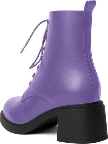 Vista 28 de ROSERWISH Botas altas de tacón bajo y grueso para mujer, con cordones, cómodas, modernas, con puntera redonda, de 2.5 pulgadas