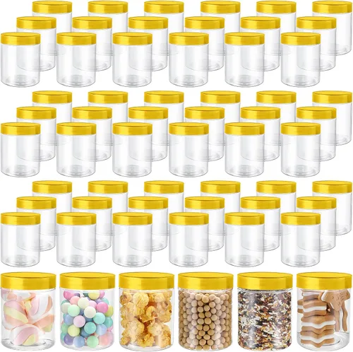 Vista 12 de Sliner 60 tarros de plástico de 8 onzas con tapas, redondos, transparentes Marrón