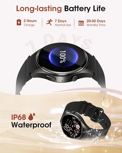 Vista 6 de Relojes inteligentes para hombres/mujeres, reloj inteligente Bluetooth de 1.26 pulgadas con monitor de frecuencia cardíaca, SpO2/sueño, más de 110