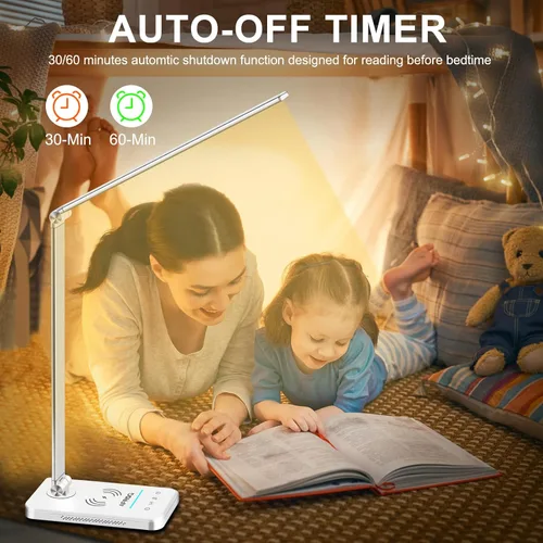 Vista 6 de AFROG - Lámpara LED de escritorio multifuncional con cargador inalámbrico, puerto de carga USB, 5 modos de iluminación, 5 niveles de brillo, control