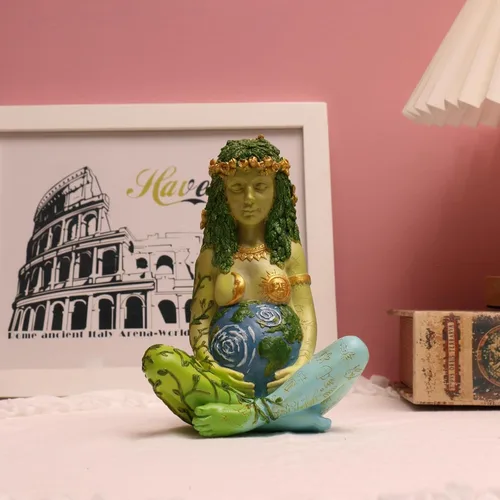 Vista 5 de Estatua de la Madre Tierra, 7 "Fertilidad Gaia Diosa Estatua, Naturaleza Embarazada Wiccan Altar Suministros, Moon Yoga Alter Table Witchcraft