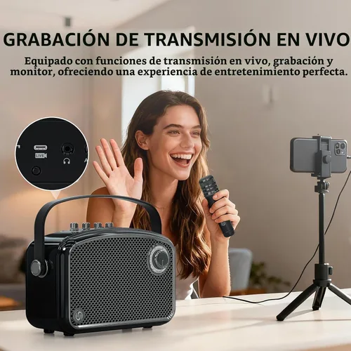 Vista 8 de Amplificador de voz potente de 120 W con 2 micrófonos UHF, altavoces Bluetooth con ajuste de graves/trable/eco, sistema de altavoces PA pequeño