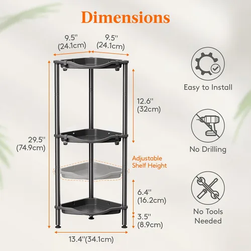 Vista 2 de Lifewit Estante de Ducha de 3 Niveles de Pie Esquinero, Estante Organizador de Baño de Plástico para Almacenamiento de Champú, Jabón Corporal, Negro