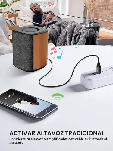 Vista 3 de HVMLAK Bluetooth 5.3 Aux Adaptador de coche Plug and Play, USB Powered, 80cm Braided Cable, Enhanced Microphone, Solid Metal Shell, Home Stereo