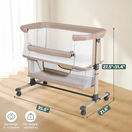 Vista 2 de Cowiewie Moisés Cuna de Noche, Portátil, Transpirable, Moisés Ajustable para Bebé para Noches Tranquilas, Beige