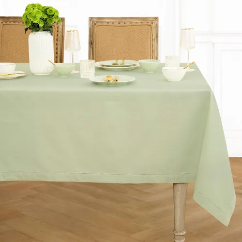 Vista 27 de Solino Home Mantel de lino de algodón, dobladillo blanco, 52 x 52 pulgadas