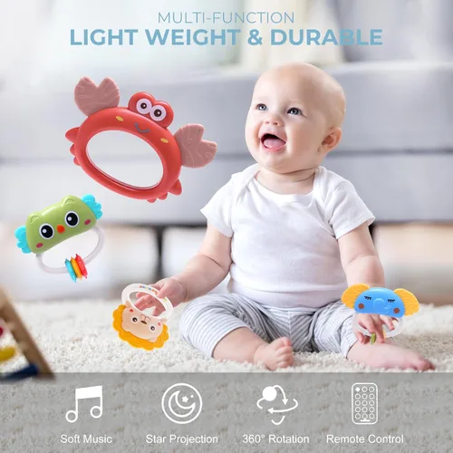Vista 2 de YUNGCHI Móvil de bebé para cuna con juguetes de cuna, música y luces para paquete y paly cuna carrusel musical móvil móvil para niñas y niños, móvil