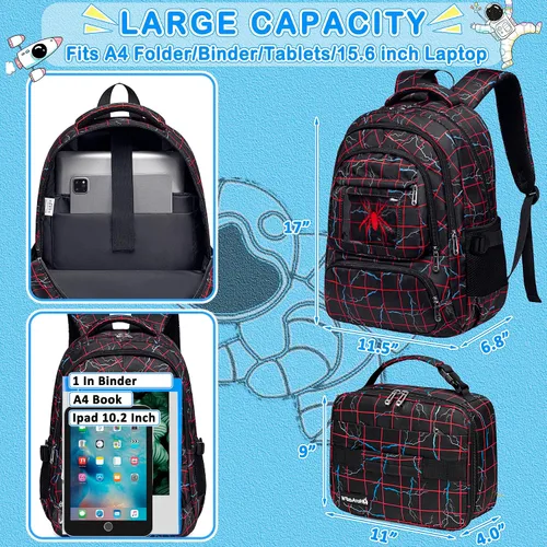 Vista 2 de FunnyGifts Mochilas para niños con lonchera para niños, mochila escolar con bolsa de almuerzo para primaria, jardín de infantes, preescolar