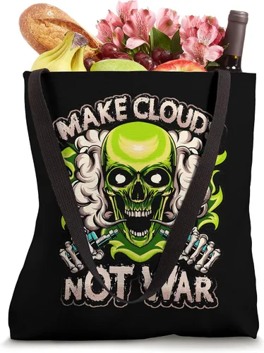 Vista 4 de Make Clouds Not War Vaping - Bolsa de mano con diseño de calavera verde vaporizante Blanco 16 pulgadas
