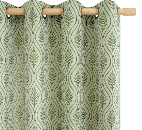 Vista 12 de BGment - Cortinas francesas de campo amarillas mostaza de 63 pulgadas de largo para dormitorio, patrón botánico de jacquard de hojas, estilo rústico