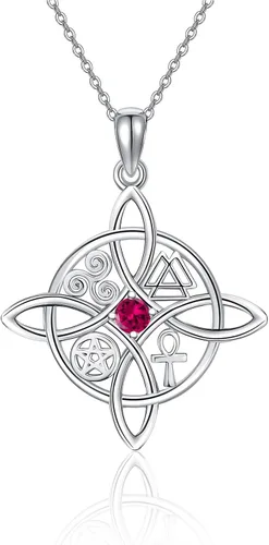 Vista 13 de YAFEINI Collar con dije de nudo de bruja de plata de ley, amuleto de bruja de cruz celta, regalo para mujer