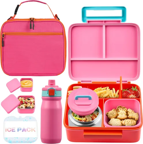 Vista 13 de Lonchera Bento para niños con termo, a prueba de fugas, con tarro de comida aislado de 8 onzas, bolsa de almuerzo, sin BPA, apta para lavavajillas