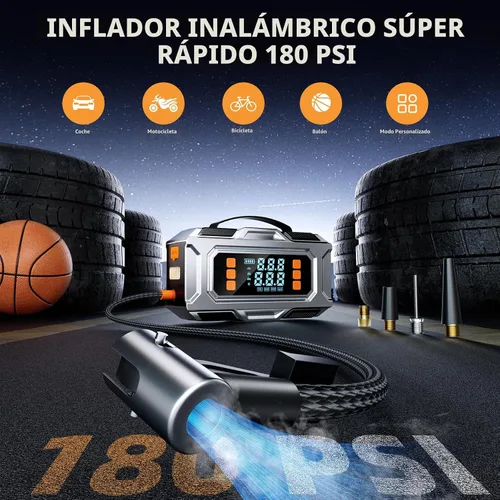 Vista 3 de Arrancador con compresor de aire, batería de coche de 8000 A (9.0 gas/8.0L diesel), batería de coche de 180 PSI, caja de salto portátil de 12 V
