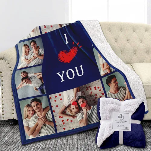 Vista 9 de Manta de Forro Polar Sherpa con Foto Personalizada - Suave, Cálida, Esponjosa - Regalos Personalizados para Parejas, Novio, Novia - Manta con Imagen
