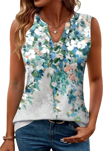 Vista 38 de Romanstii Camisas sin mangas para mujer, estilo casual, de verano, cuello en V, blusas elegantes, túnica