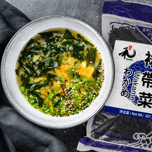 Vista 5 de YUHO Wakame - Algas marinas de 8 onzas secas Wakame veganas sin OMG para sopa de miso, 8.01 oz