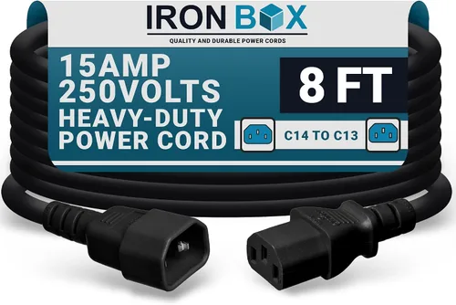 Vista 70 de IronBox Electric - Cable de Alimentación C14 a C13 de Servicio Pesado, 15A, 250V, Cable de Extensión para Computadora 14/3 AWG - Cables