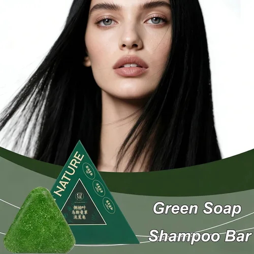 Vista 6 de NovaCharm 1 paquete Nature Seven Green Soap Shampoo Bar-Hair Strengthening Nature Triangle Shampoo Bar para adultos Usman Grass Sampoo-Para todo