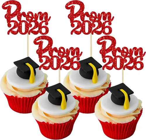Vista 42 de Gyufise 24 piezas de decoración para cupcakes con purpurina para graduación 2026, decoración de pasteles para graduación 2026, decoración de Negro