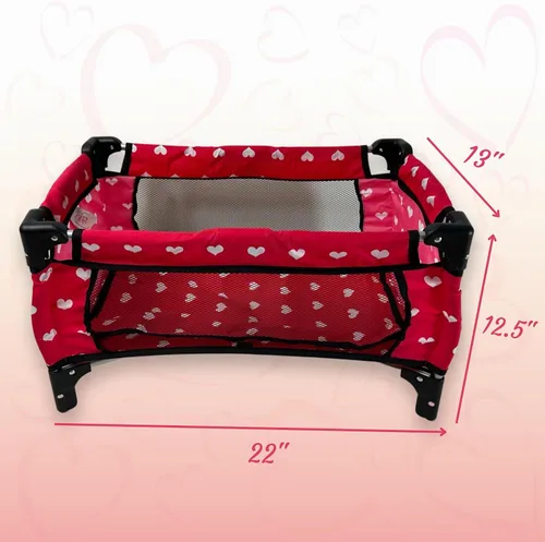 Vista 3 de Doll Fold n' Store Pack N' Play - Patio de juego para muñecas con diseño de corazones bonitos