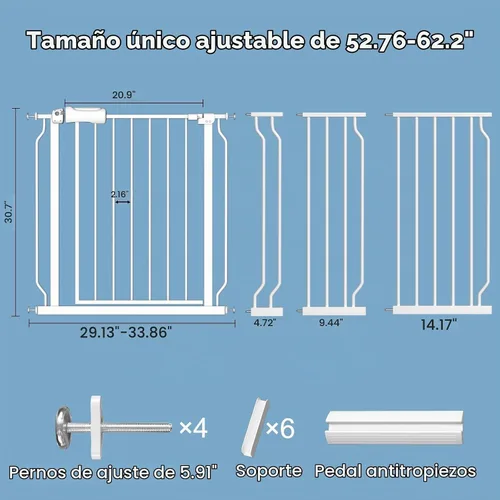 Vista 2 de ALLAIBB - Puerta de seguridad extra ancha de montaje a presión para bebés, autocierre, de metal blanco para niños, perros y mascotas, con pasillo