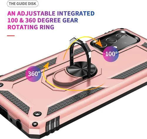 Vista 3 de ADDIT Funda A52 para Samsung Galaxy A52, con anillo de soporte, soporte ajustable, grado militar, protección resistente, a prueba de golpes, Oro Rosa