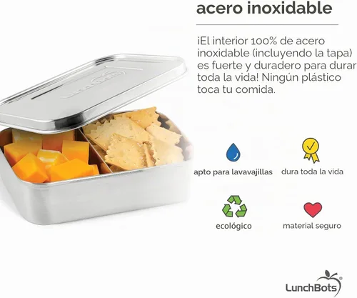 Vista 3 de LunchBots Caja Bento Empacadora de Snacks Pequeña - Contenedor de Snacks Extra Pequeño Dividido de Acero Inoxidable - 2 Compartimentos para Frutas